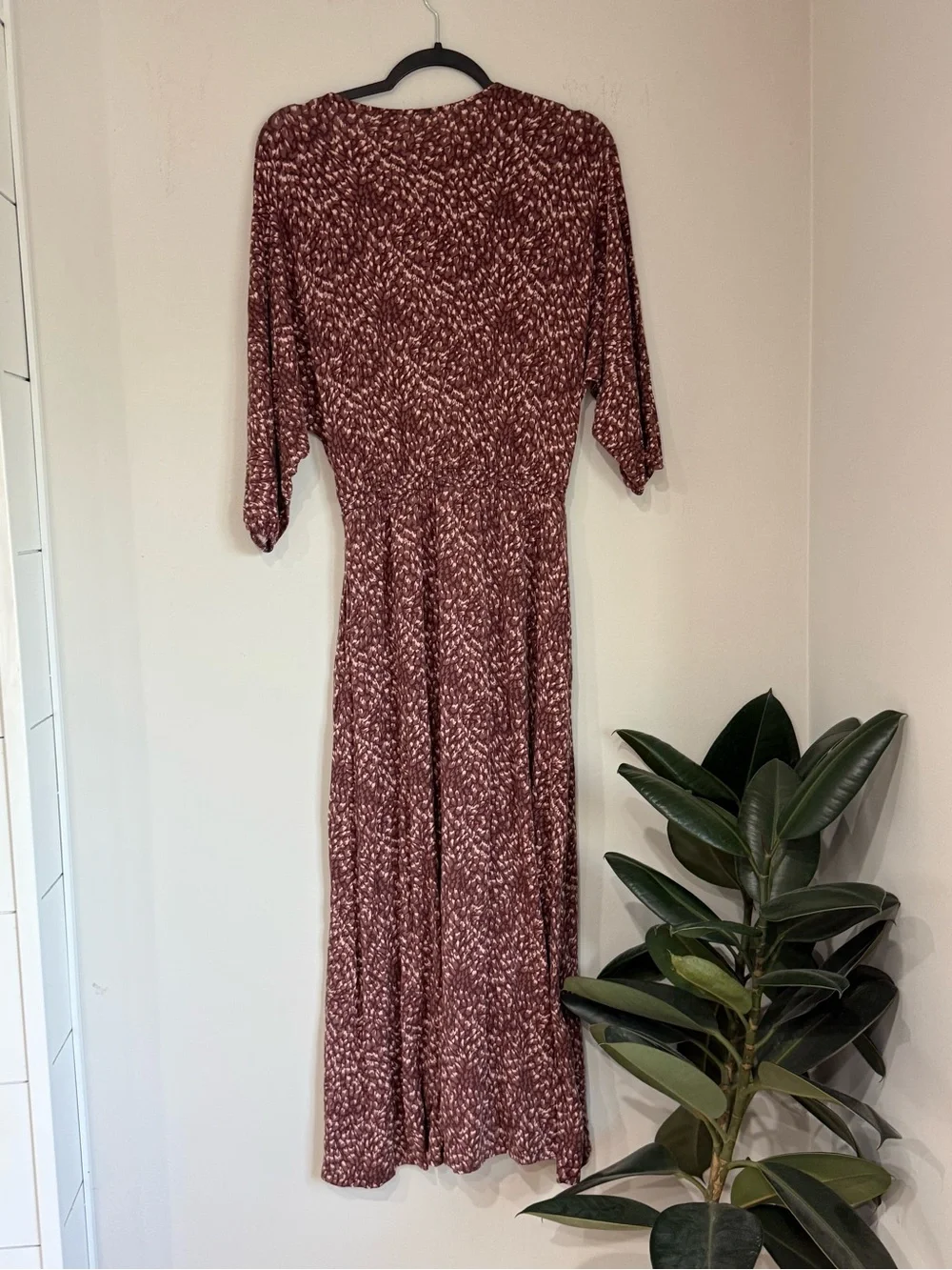 Garnet Hill Brown Faux Wrap Midi Dress | Size XS | TENCEL™ Lyocell Blend